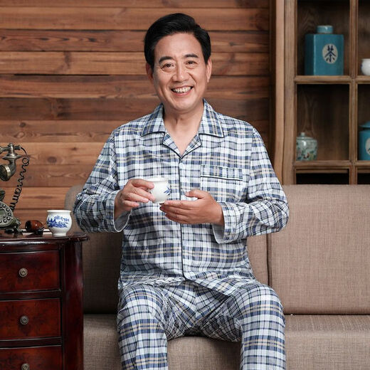 Men asados de pijama de verano de primavera y otoño de mediana edad y ancianos algodón puro hombres de manga larga de tamaño de mediana edad