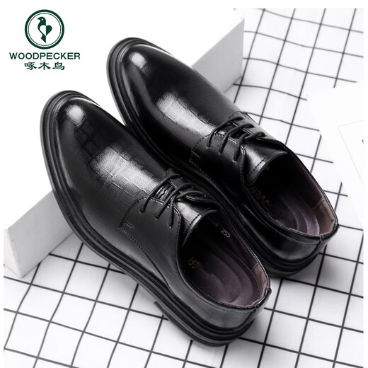 Specht Lederschuhe koreanische Style Business 2025 Frühling lässig atmungsaktives britisch-vorgeschützter innerer Höhenverbesserung formeller Verschleiß-Bräutigam-Schuhe Schwarz 9928 40