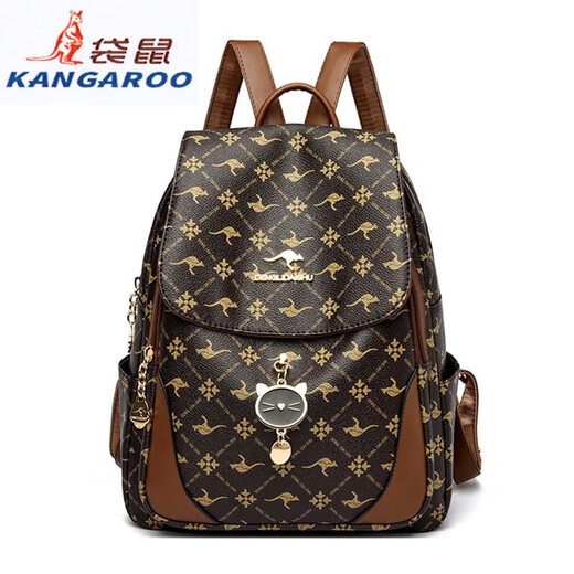 Kangaroo (KANGAROO) leather backpack for women 2024 new summer fashion casual middle-aged large capacity cowhide backpack versatile mommy bag DS brown
