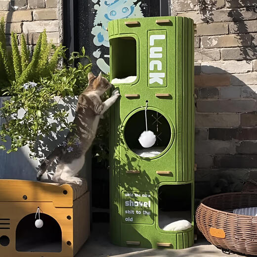 Manle Rabbit Cat Climbing Frame Cat Nest Integrated Multi-layer Cat Tree Hole Double-layer Cat Scratching Board Dodge House Four Seasons Universal Multi-Cat Family Three-layer Cat Nest Green (The outside can be scratched)