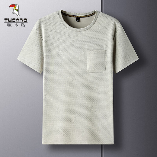 啄木鸟（TUCANO）夏季男士短袖t恤中老年人冰丝速干T恤衫爸爸运动上衣服爷爷半袖 军绿688 2XL