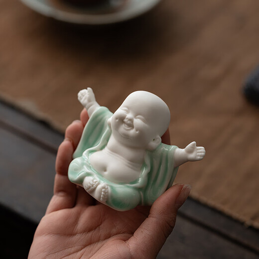 Gui Porcelain Celadon Big Belly Maitreya Buddha Tea Pet Ornament Can Raise Cute Laughing Buddha Little Monk Flower Pot Ornament Tea Set Accessories Tea Toys Smile Always Open Celadon No Specifications
