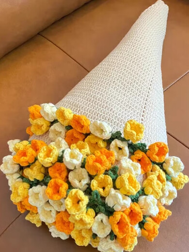 Shantoulin Village Rose Blanket Rose Bouquet Blanket Cover Blanket Blanket Blanket wool crochet material bag Hand-woven (A684) Small 80cm [Blue + Milk White Lily of the Valley Flower