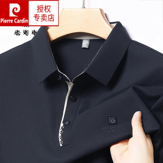 皮尔卡丹（pierre cardin）纯棉男士t恤polo.衫短袖夏季宽松真口袋中年爸爸翻领上衣男 君牛-16803-黑色 S 165/80A 建议90-115斤