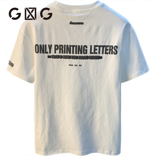 GLXLG短袖T恤男款字母印花潮牌重磅2025年夏季薄款宽松休闲半袖体恤男 白色[JSW9921] 2XL 适合141-150斤穿