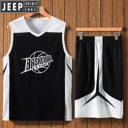 
Jeep (JEEP) summer fat plus size plus size vest men's basketball uniform sports large size sleeveless T-shirt cool quick-drying fitness running suit black gray [vl + shorts 688] 6XL [200-220Jin [Jin equals 0.5 kg]]
