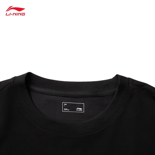 Li Ning quick-drying T-shirt丨Anti-bacterial cool round neck short-sleeved T-shirt men's summer outdoor printed casual loose sports top [pattern LOGO high elastic anti-wrinkle] Black 829-2 S