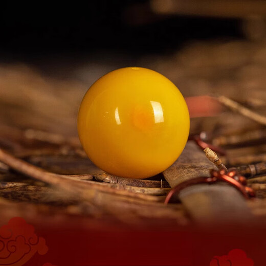 Fat Donglai quality beeswax single bead with guinea pig yellow floating flowers old wax single round bead chicken fat yellow full honey about 16mm 1