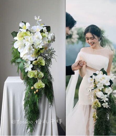 Wedding photography props hand-held flowers wedding photos retro white yarn shooting pink rose waterfall simulation bouquet new waterfall bouquet style 10 0 pieces