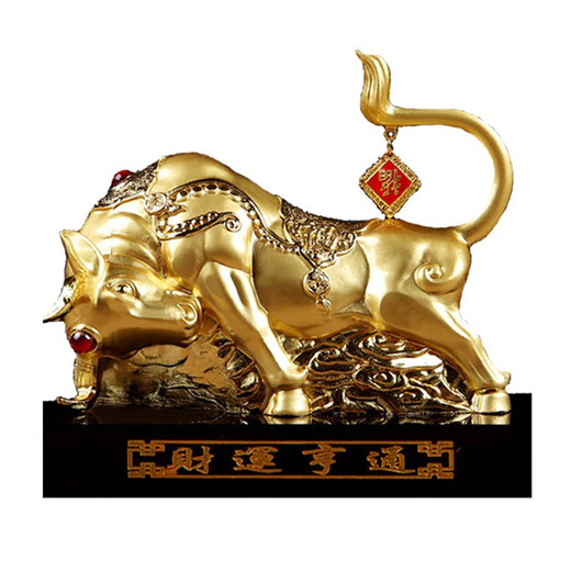 Alloy car ornaments, zodiac sign, ox car interior decorations, creative car perfume seats to ensure safe entry and exit - Funiu gold