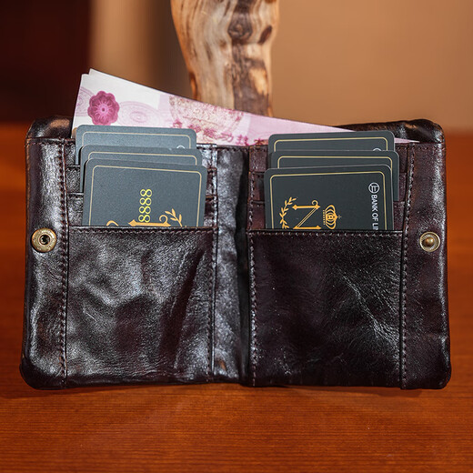 Master Lu Vintage Gemüse gebräuntes Kuhläppchen -Leder -Herren -Kurzerbietungsbrieftasche Neu einfaches Führerschein Brieftasche integrierter Brieftasche Tee Braune Top -Schicht Cowhide Leder