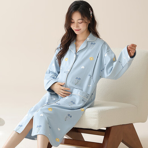 帕兰朵产后月子服待产睡裙睡衣夏季哺乳孕妇喂奶产妇妈妈春秋季大码长袖 AM-11932 M