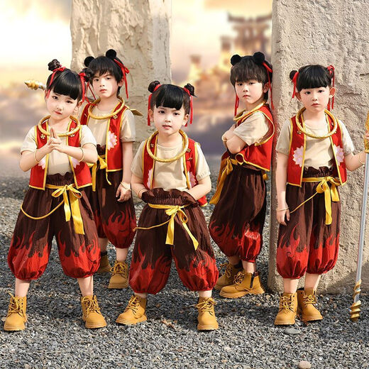 House Play Toys Kindertag Nezha Performance Kostüme für Jungen und Mädchen Performance COMEL COMETING Cheerleading Uniformen Kinderkleidung Nezha Kleidung [7-teiliges Set] 110 Größen (empfohlene Höhe: 100-110 cm)