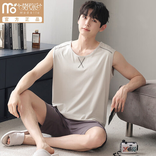 Modal men's pajamas men's summer new modal vest shorts thin ice silk cool home wear suit can be worn outside Sn9207 L Men-