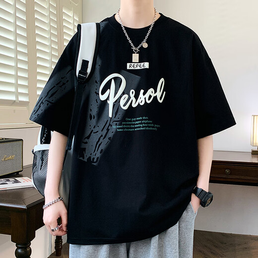 Rongxitu 2025 neuer Teenager kurzärärmiges Hemd Herren trendige Sommer High School-Schüler gutaussehende Kinder Sommerkleidung JT693 Black M.