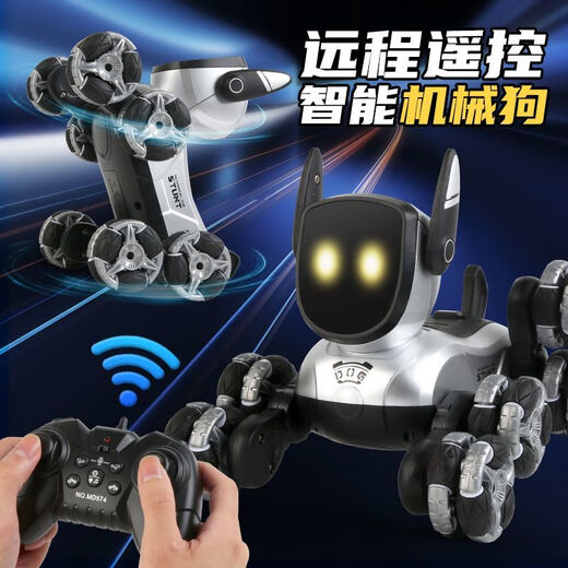 Fuqi House Geste Electric Intelligent Maschinenhund Fernbedienung Auto Spielzeug Kinderwagen Achtrad Geste Double Sensing Boy Roboter Top-up Dual Control [Stellstand + Dancing + Griff + Uhr] Achtrad Stunt Schwarz [6)