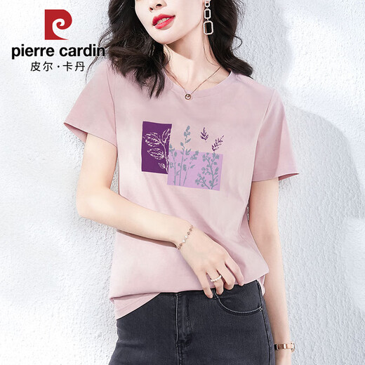 Pier Cardin Pure Cotton Short Sleeve T-shirt Women's Loose Korean Pink Half Sleeve T-shirt Summer 2025 New Summer Top Z-6193 White M (Suggested 80-105Jin [Jin equals 0.5 kg])