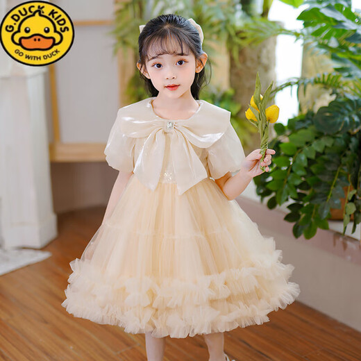 G. DUCKKIDS小黄鸭公主裙女童夏季2025新款儿童洋气礼服蓬蓬裙小女孩蝴蝶结裙 2601粉色【送头饰】 130 cm