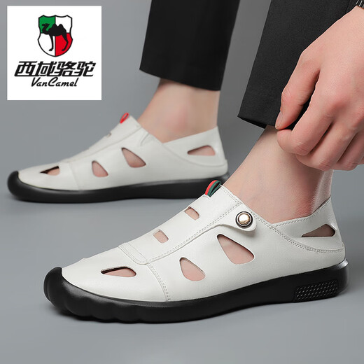 Western Camel (Vancamel) Real Cowhide Summer Nouveau homme de plage en cuir authentique Breaste de plage Anti-odor Fashion Fashion Sandales Holals Chaussures Tendance 9928 Black 40