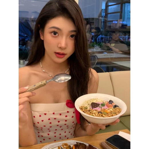 Chuangjingyi chooses hot girl love printed tube top, sexy strapless design, short vest for women, white M