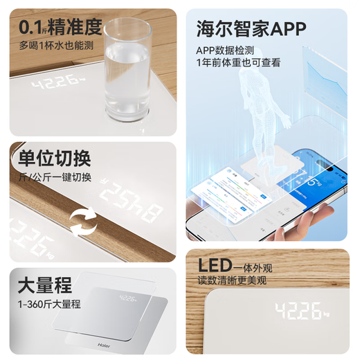 
Haier Electronic scale Weight scale High-precision household precision smart scale BMI index body data fitness weight loss sports health weighing Type-c charging model