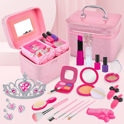 Kinder simulierte Kosmetik -Schminktisch Set Maniküre Lippenstift Mascara Beauty Box Girl Toy Gift Box -Schminktisch Set mit leichten Spiegel