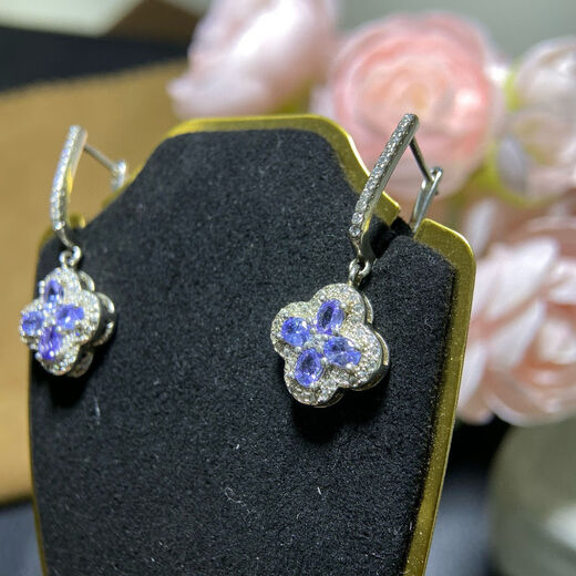 Shantou Lincun quality new tanzanite earrings light blue 925 silver precision inlaid 3*4mm