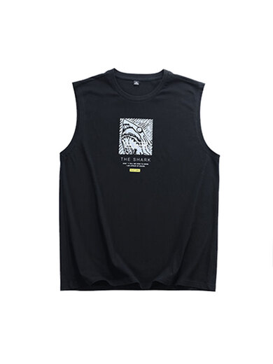 Kuraishi Kazuki Pure Cotton Sleeveless Vest Men's Summer Thin Loose Trendy Brand Sports Leisure Fitness Printed T-Shirt Black XL