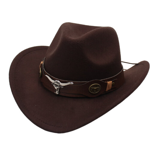 Jiangzi Guoluo Tibetan Top Hat Western Cowboy Hat Cowhead Accessors FIENTO HATO NACIONAL HOMBRA Men y mujeres Brown (vaca denominación marrón) M Adulto (56-58 cm)