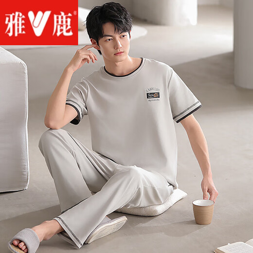 雅鹿可外穿纯棉男士睡衣男款夏季短袖大码棉男生家居服套装 G12014 XL