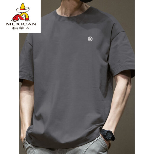 Vogelscheuche (mexikanische) trendige amerikanische kurzärmelige T-Shirt für Männer im Sommer im Sommer reines Baumwollrund-Hals vielseitiger Casual 2025 Neue Modemarke Loose Hong Kong Style T-Shirt White-1365 Kurzärärmel-Pure-Baumwolls [vorgeschlagen 80-110jin [Jin gleich 0,5 kg]]]