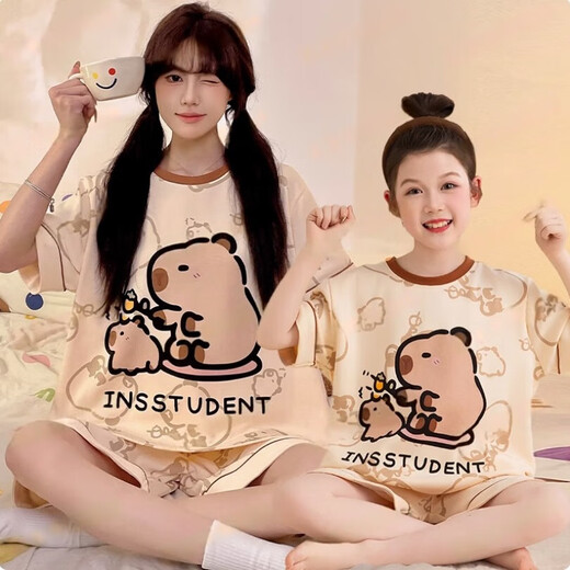 母女儿童睡衣纯棉夏季短袖薄款亲子套装卡皮巴拉中大童少女家居服 【100%纯棉】N-834卡皮巴拉 180 -2XL码高165-170cm/150斤下
