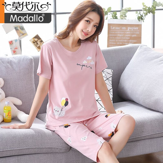 莫代尔100%纯棉睡衣女夏季短袖七分裤两件套装宽松大码可外穿家居服 短袖七分裤:LG6623 M 建议70-95斤穿