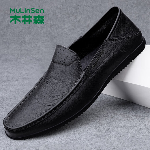 木林森（MULINSEN）男鞋商务休闲软面软底驾车豆豆鞋 41码 黑色 8836