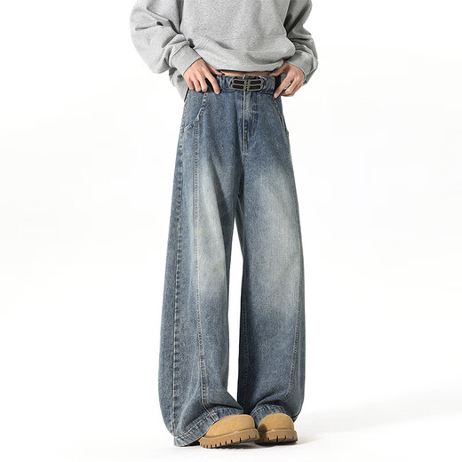 Foss Phil American Scimitar Jeans Primavera y verano Lavado holgado de verano Pantalones de hojastro informales DJ-25002 Blue XL [recomendado 150Jin [Jin equivale a 0.5 kg] -170Jin [Jin equivale a 0.5 kg]]]