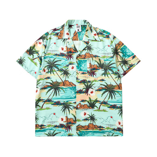 Fhhuabd thai-Stil Vintage Kubanischer Kragen kurzärmelig Blumenhemd Männer und Frauen Lose Paar Hawaiian Style Ice Seide Kurzärärmeleide 831 2xl