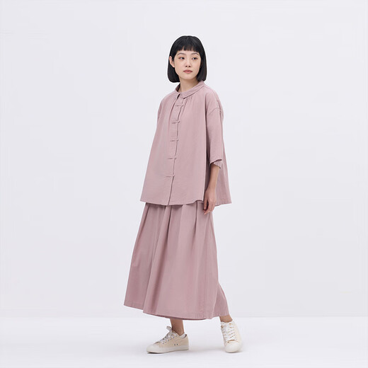 MUJIIDEE Women's Plain Short Sleeve Shirt Women's Shirt 25 Summer Women's Top GA41CC5S Smoked Pink L (165/88A)