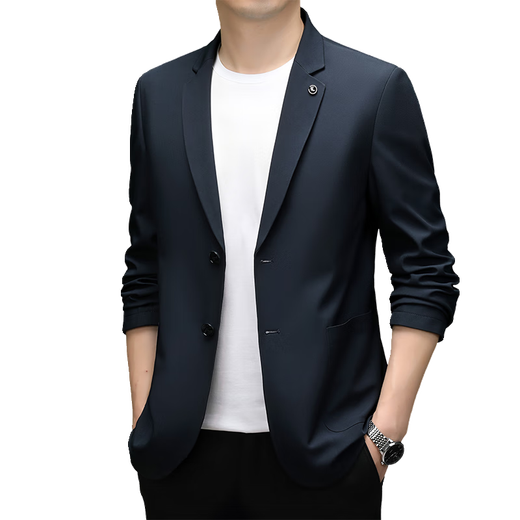 Mengtejiao Spring Men's Suit's Business Casual Fin Single Single Western Coréen Mulberry Mulberry Silk Suit Veste Navy Blue M 170 Taille
