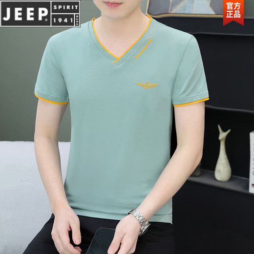 Jeep Spirit Summer Camiseta de manga corta para hombres Camiseta de algodón puro en forma de V en forma de V de moda.