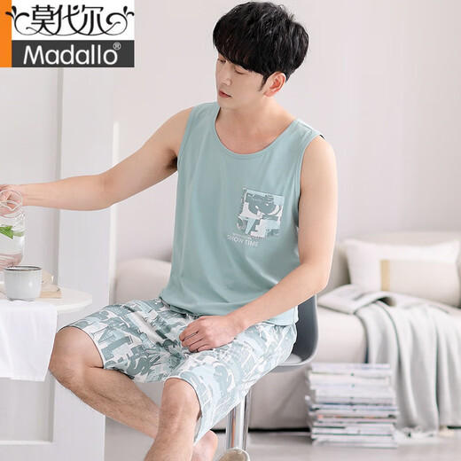 Modal Pajamas Los pantalones cortos para el chaleco de hielo de verano para hombres para los chalecos para hombres para hombres, el atuendo sin mangas transpiradoras delgadas M1047 gris azul M [recomendado 100-120 Jin [Jin iguala 0.5 kg]]]