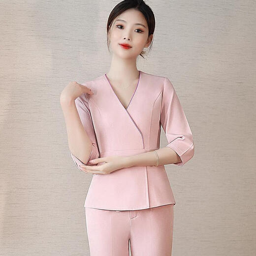 京芽产康师育婴师工作服高档美容院养生馆SPA会所月子中心制服套装 藏青套装 6296 M 建议90-100斤