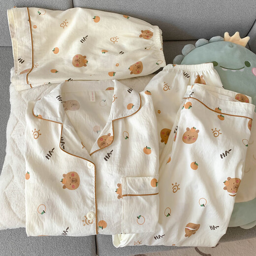 Jingpufei Summer Tulip Rabbit Pyjamas pour femme coton de coton Sweet Home Clothes Three Set Yunduo Cotton-9905 # Black Love Treece Set M [Suggestion 75-100jin [Jin est égal à 0,5 kg]]]