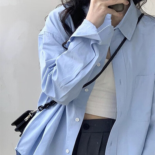 Yu Shang Zhenpin Early Autumn Korean Style 2025 New Long Sleeve Blue Shirt Women's Jacket Shirt Design French Chic Top Shirt Blue M