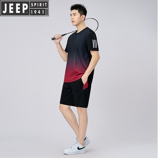 Jeep (Jeep) Costume de sport à séchage rapide pour hommes Badminton Plus Fat Plus taille Summer Casual Running Running Short Sheve Set pour hommes Blue 9902 L 90-110JIN [Jin est égal à 0,5 kg]