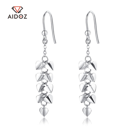 Aido Diamond pt950 platinum love-shaped tassel earrings for women, fashionable platinum ear hooks, versatile earrings, one pair, 2.8-3.0 grams