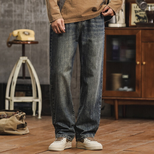 Sammlung legendärer Jeans für Cougars, Primärfarbe neun-Punkte-Jeans, losen Kegel-Cace-Hose von Herren, Denim Blue 12342 32