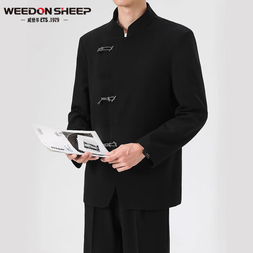 Vaderton Sheep New Chinese Style Zhongshan Groom Robe Suit veste à la tendance et à l'automne Brand Trendy Suite de style chinois ENSEMBLE BLACK Veste + chemise noire + pantalon [trois pièces 3xl [haute qualité]