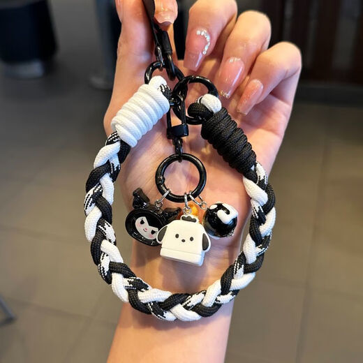 Youmipa cute ins mobile phone lanyard short hand-held woven wrist pendant durable cartoon hanging chain strong mobile phone chain black kulomi + woven bracelet black and white grid black card strip small black rope