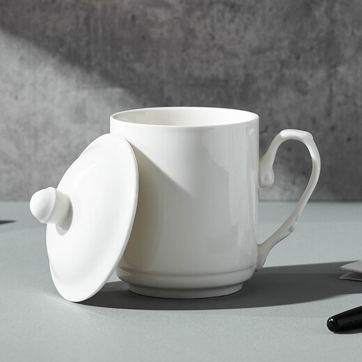 Youlaifu tea cup office cup ceramic cup with lid pure white conference cup business company meeting cup water cup