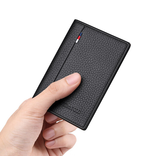 Williampolo Kartenbeutel für Männer Mini Echtes Leder Ultra-dünn kleiner Zertifikatbeutel Führerschein Lederhülle High-End-Kartenclip Geburtstagsgeschenk Schwarz [Top-Layer-Cowide-Genuine Leder]